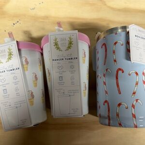 Sara Fitz Candy Cane print and Ice Cream print Tumblers. New.